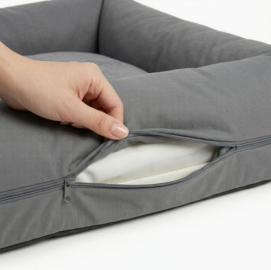 Gsydghsusvsvv-Pawk Orthopädisches Hundebett für mittelgroße Hunde, 89x63 cm, Memory Foam Hundekorb mit Nackenrolle, wasserdicht & waschbar, rutschfest, Grau